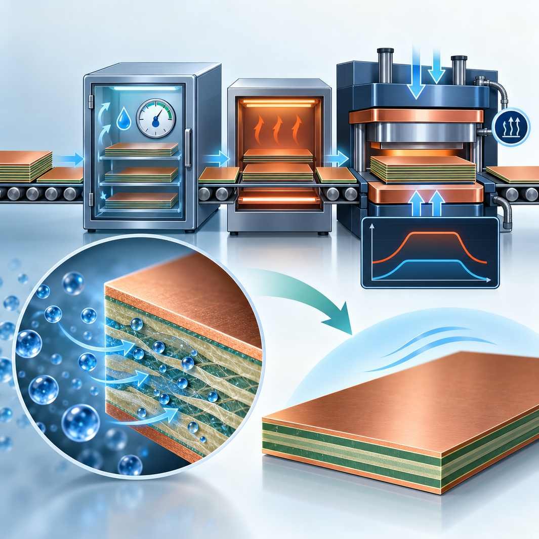 Four-stage moisture control chain for PTFE boards from sealed storage and baking through lamination profile to low-moisture laminate alternatives