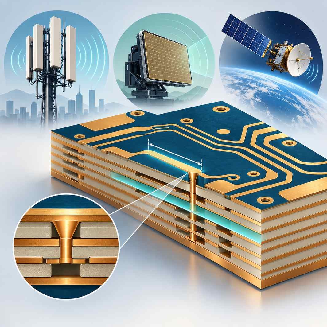 Ten-layer high-frequency board with laser microvias, an impedance tolerance bracket, shielding plane and 5G, radar and satellite applications