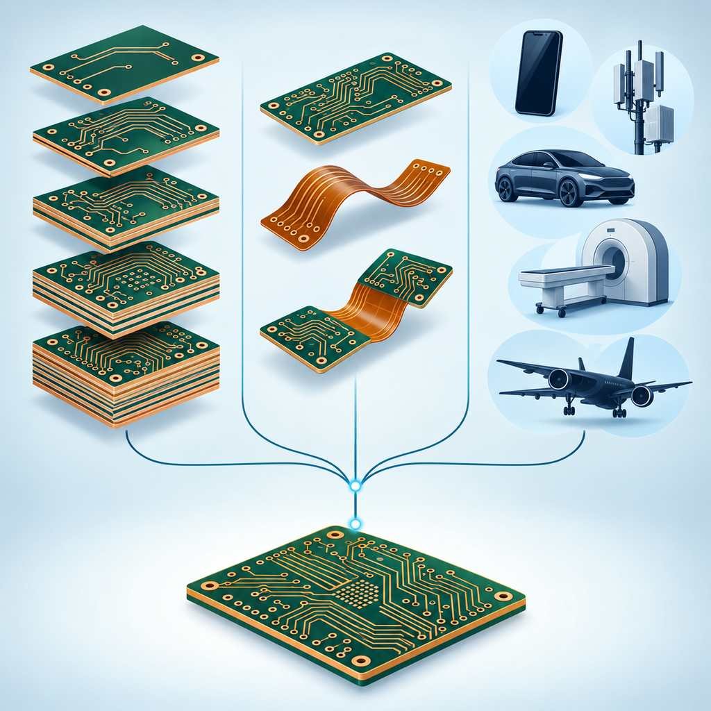 PCB classification by layer count, board technology and application, converging on a single buildable specification