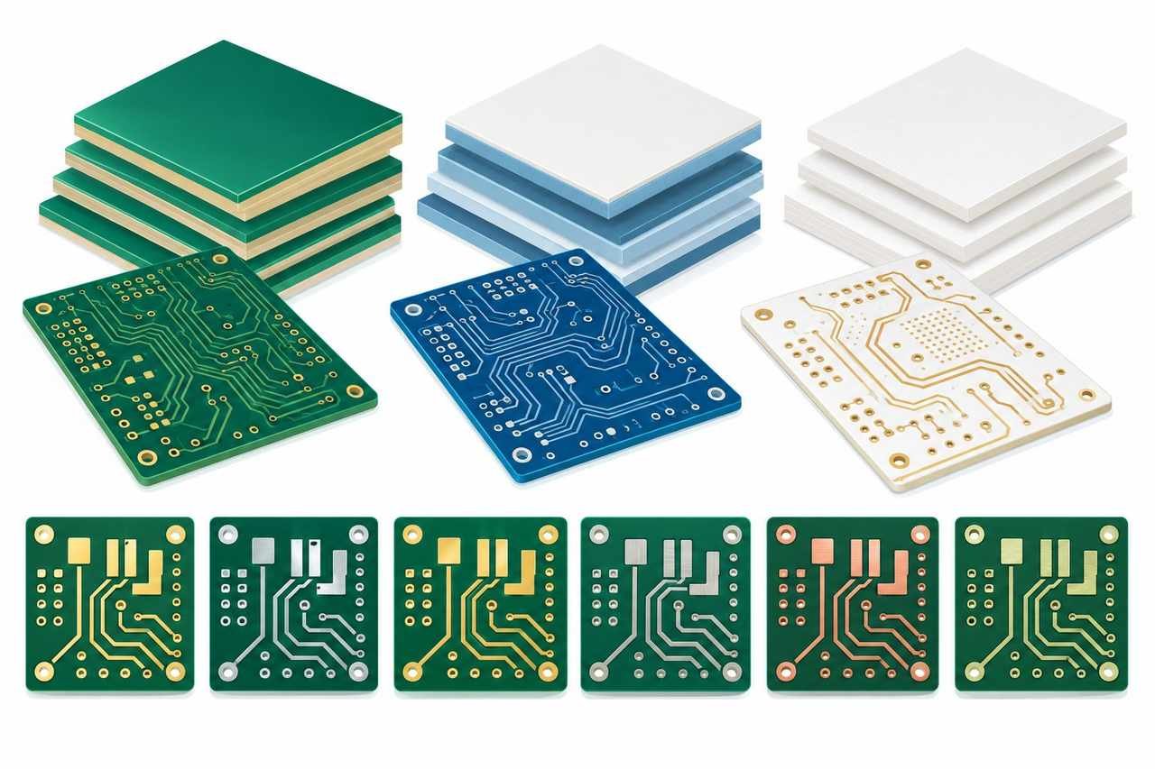 Comparison of FR4, Rogers and PTFE PCB laminates with surface finish samples