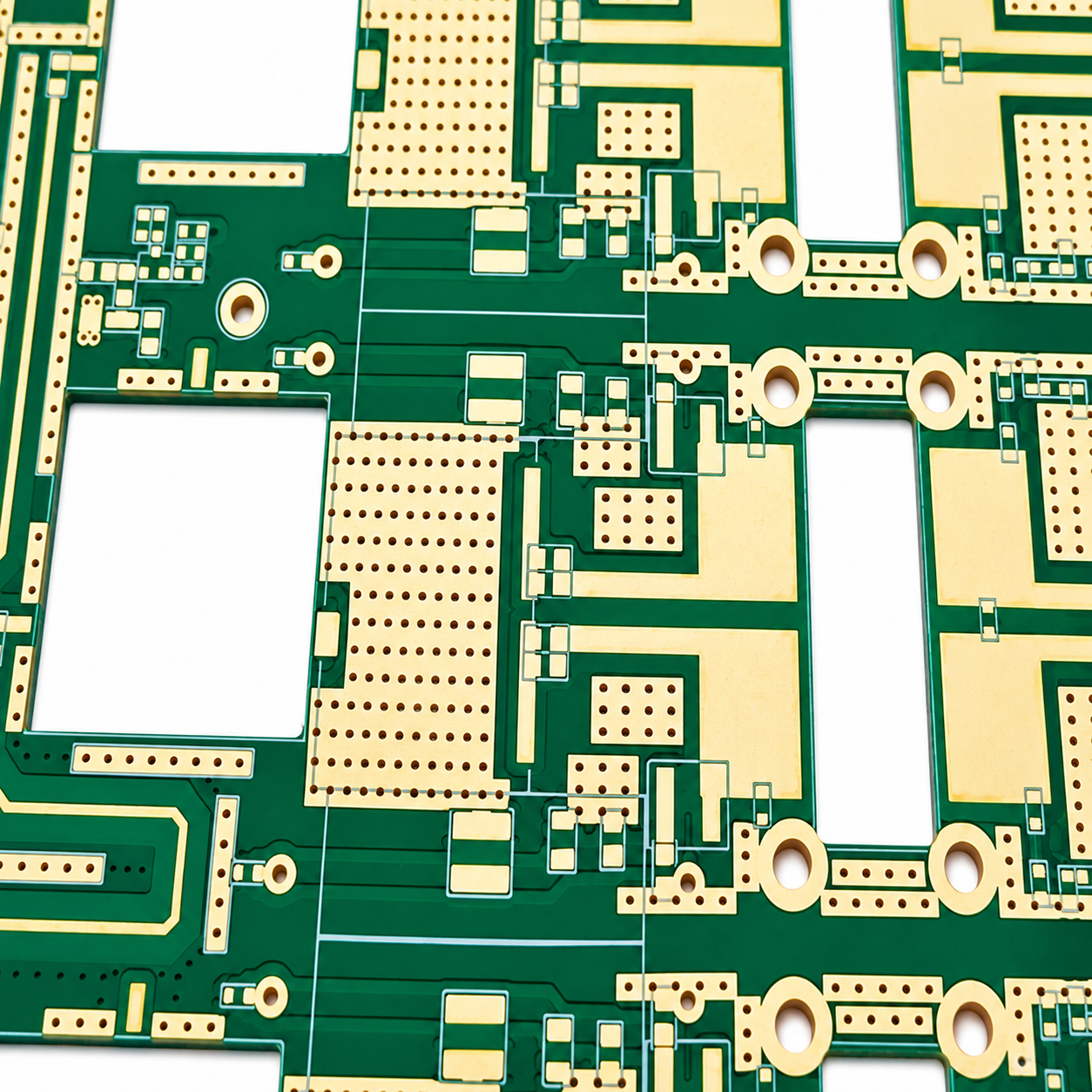 Rogers RO3000 Series PCB Materials: RO3003, RO3006, RO3010 and RO3035 Specifications 3 Bare high-frequency RF PCB with precision copper traces for microwave circuit applications
