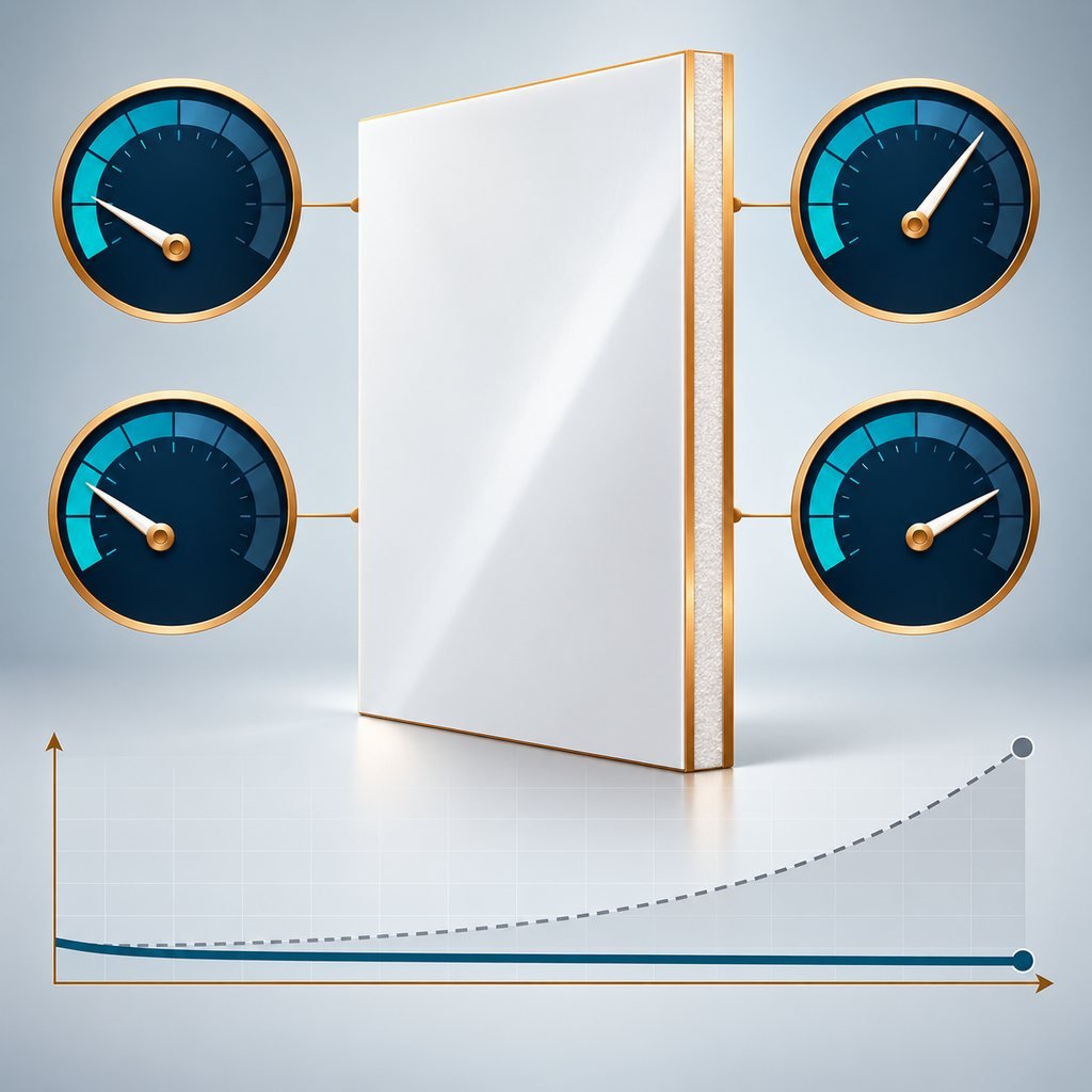RT/duroid 5880 PTFE laminate panel with gauges for its electrical parameters and a nearly flat low-loss curve