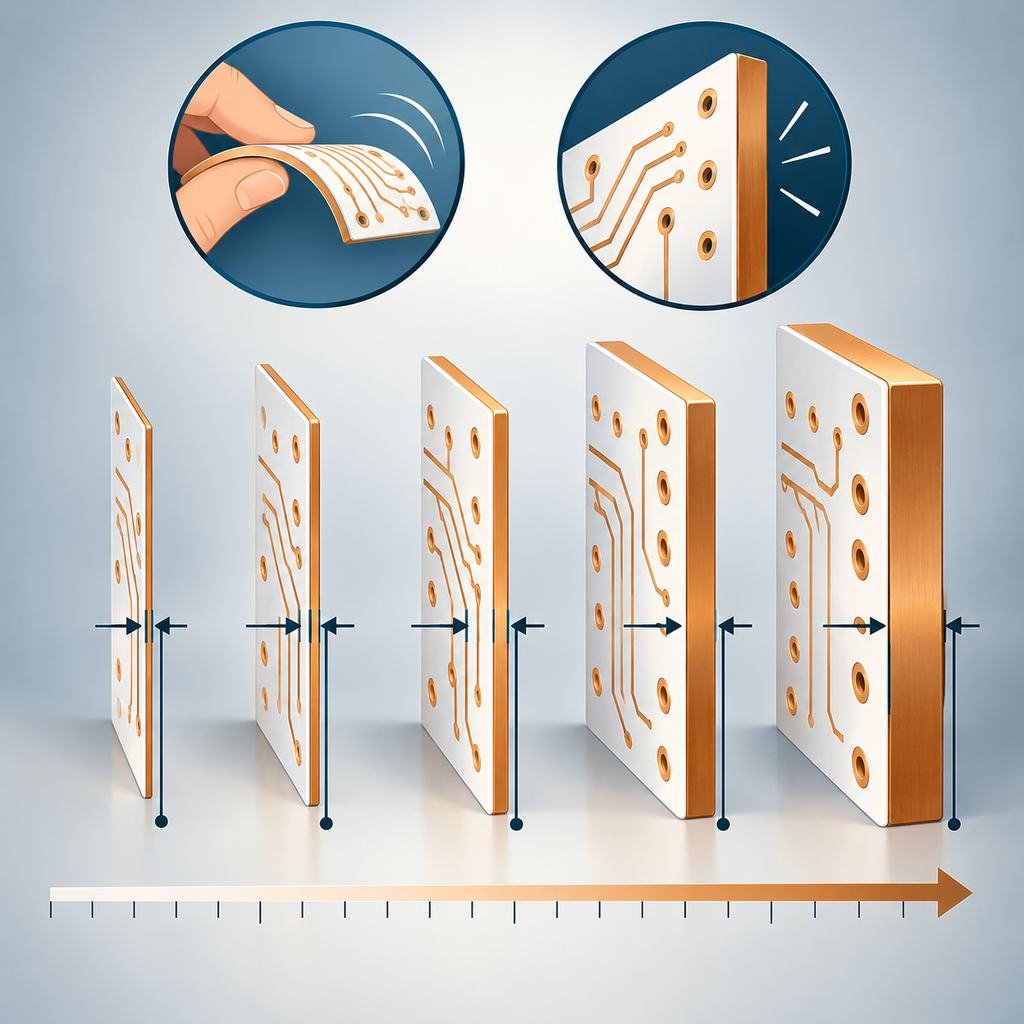 Five Rogers 5880 PTFE panels of increasing thickness in a stepped series with caliper callouts and a ruler line