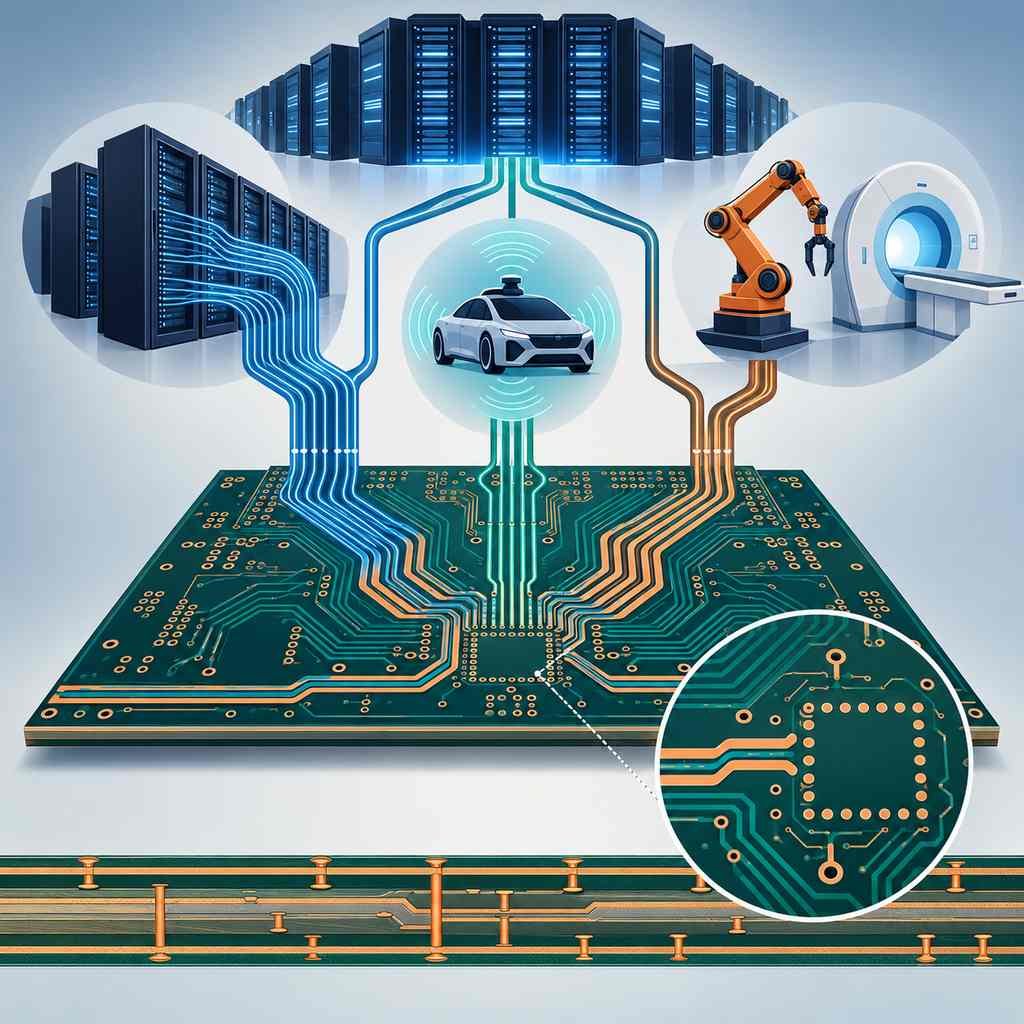 Rogers high-frequency PCB linked to AI compute cluster, data centre, autonomous driving and vertical industry applications