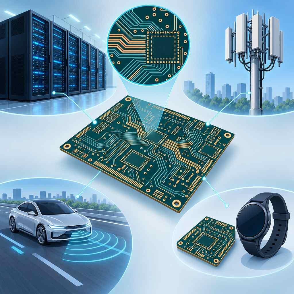 RO4350B high-frequency board branching to AI data centre servers, 5G infrastructure, autonomous driving radar and AIoT modules