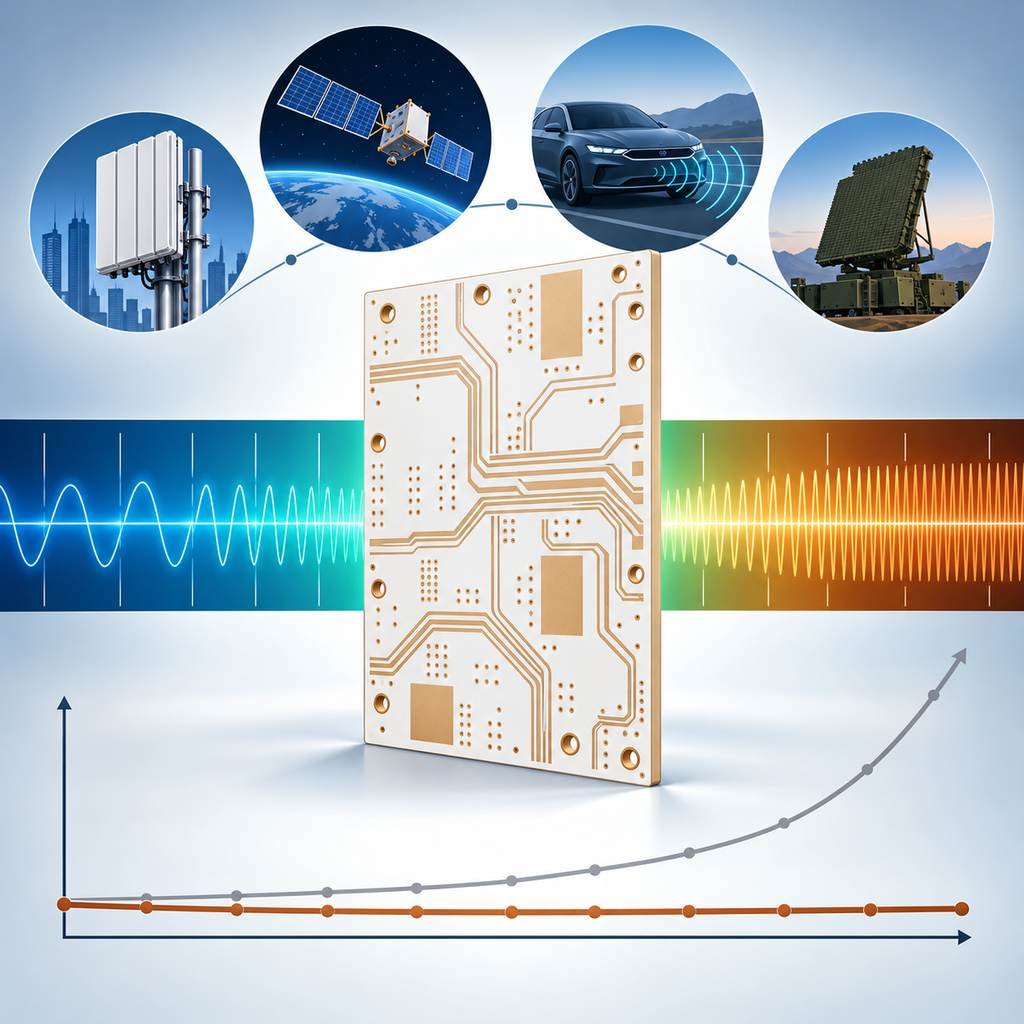 RO5880 PTFE board against a wide frequency spectrum with millimetre-wave antenna, satellite, automotive and defence radar applications