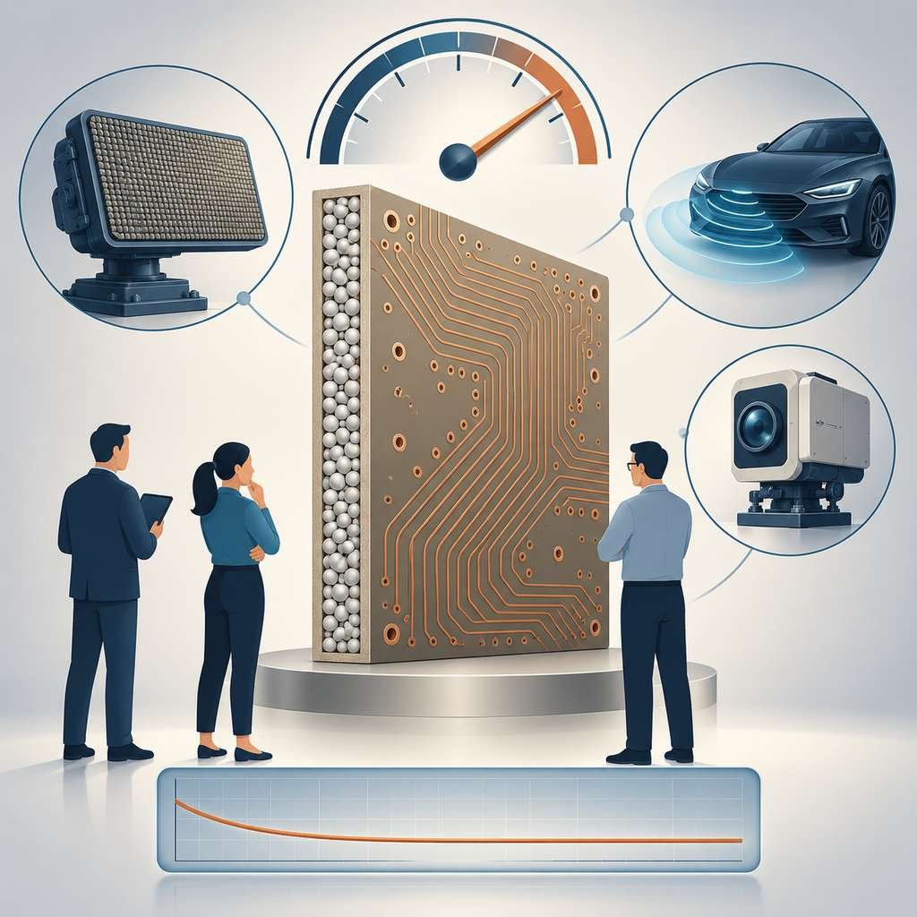 RT6010LM high-dielectric laminate panel with a high-reading dial, a flat low-loss curve and phased array, automotive radar and instrument applications
