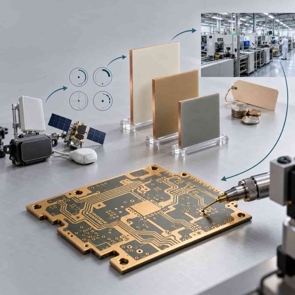 Selecting PCBs for RF and Microwave Applications 10 Four-stage PCB selection sequence from application demands through parameters and material families to manufacturability and validation