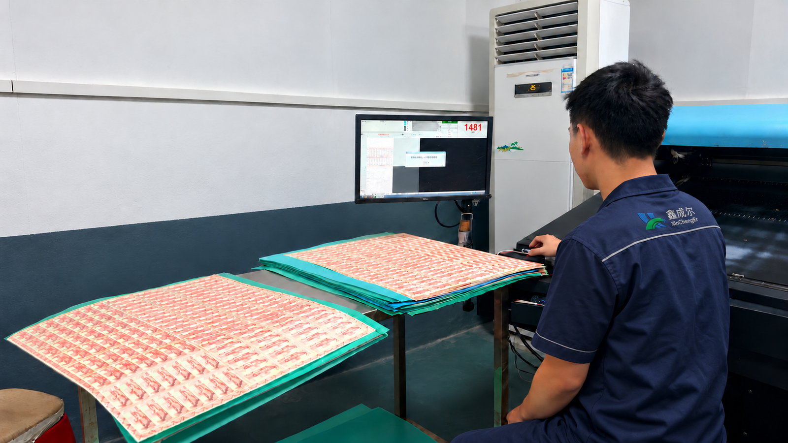 High-Frequency PCB Manufacturing 30 Every board tested twice - PCB factory AOI inspection station with worker checking circuit boards