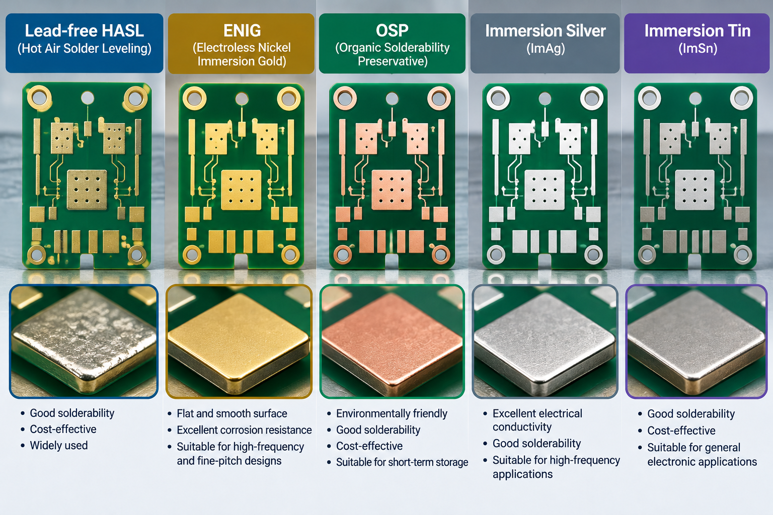 PCB Materials and Surface Finishes: FR4, Rogers and PTFE Guide 2 PCB Surface Finish Comparison: HASL, ENIG, OSP, Immersion Silver and Tin